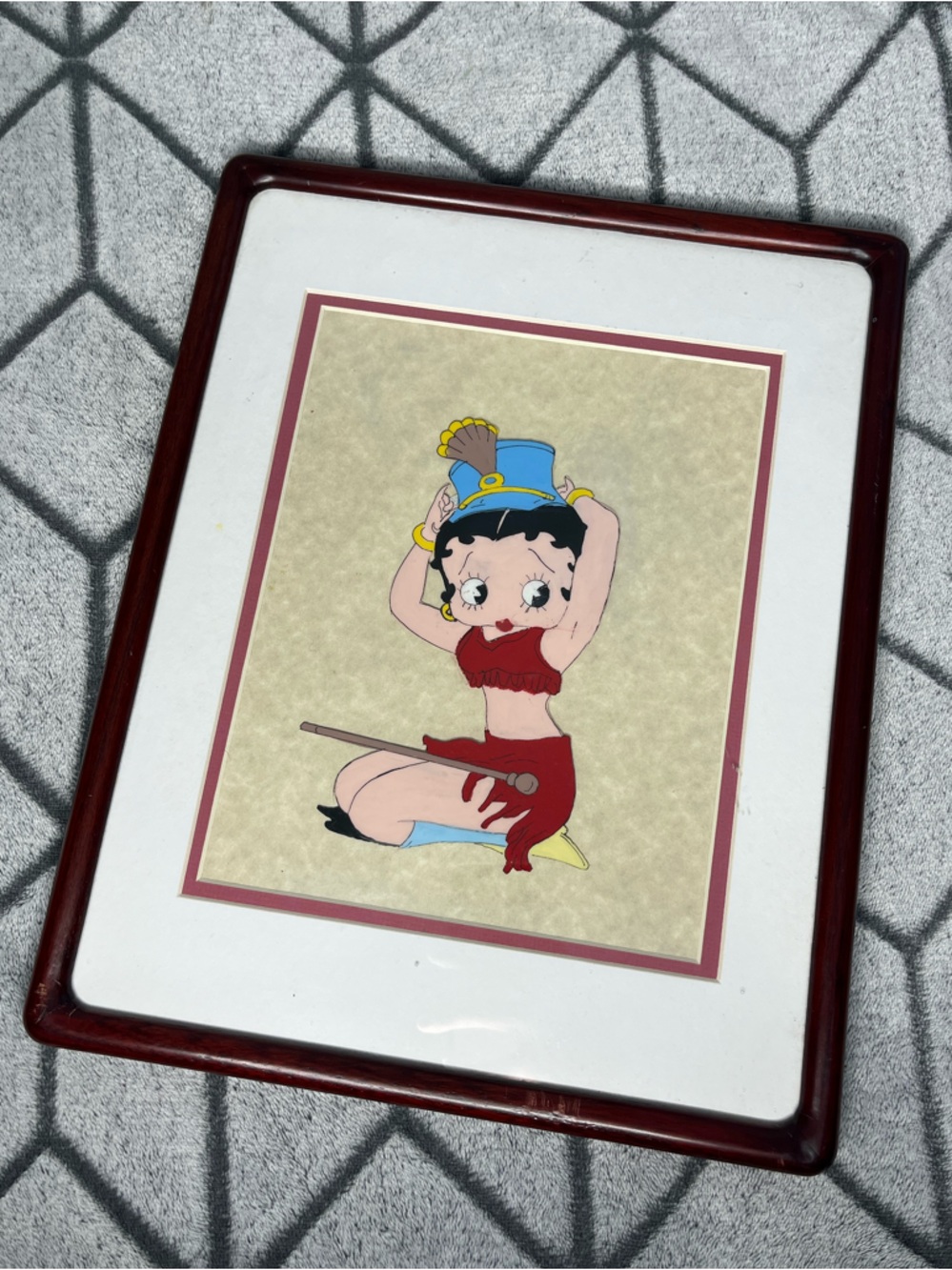 Betty Boop Vintage Red Pin-Up Painted CEL Art Hand Painted in Wood Frame